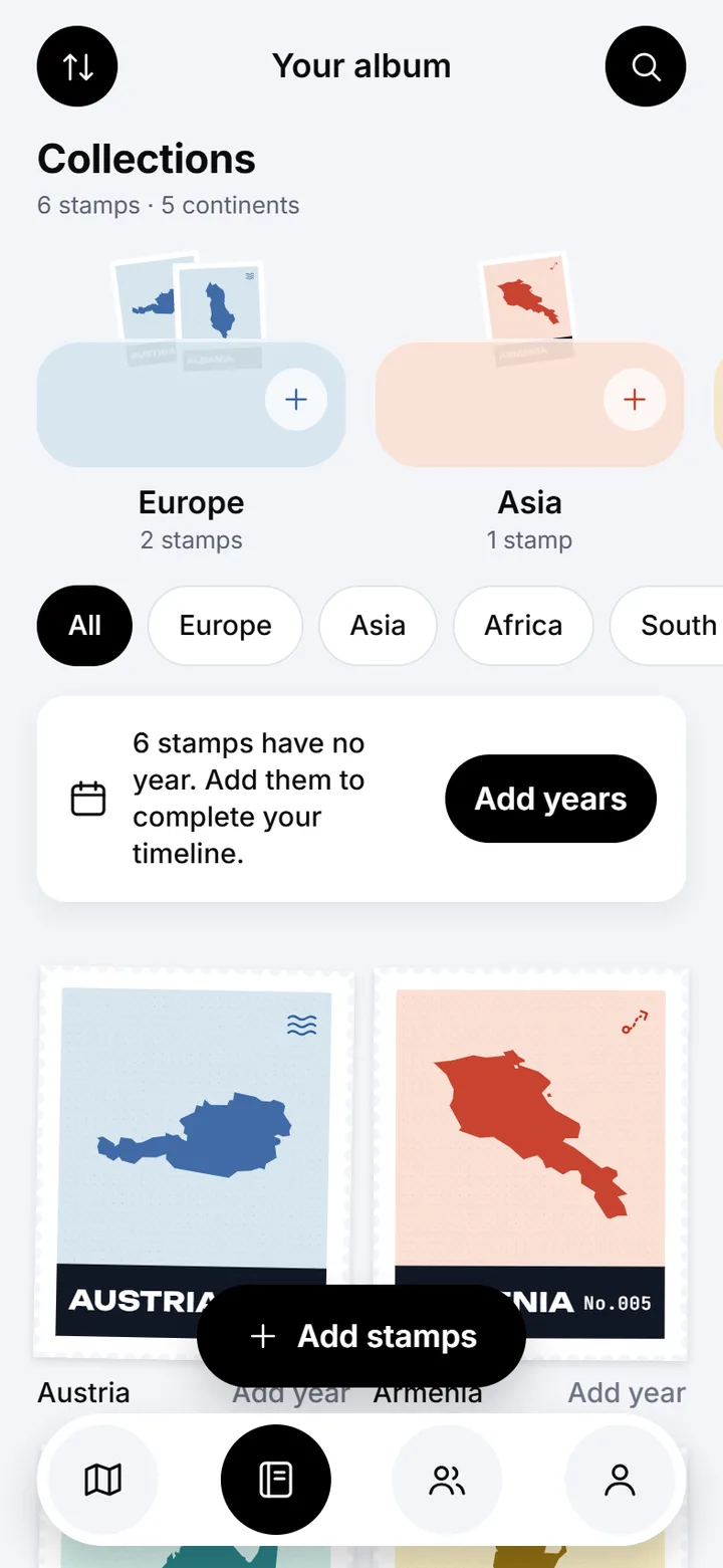 Your album of country stamps grouped into collections