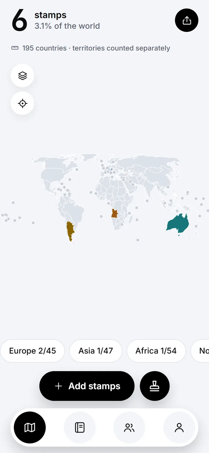 World map with your visited countries filled in